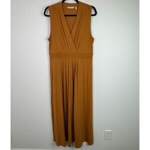 Soft Surroundings Women's Athena Maxi Dress Gold Sleeveless V Neck Size Medium